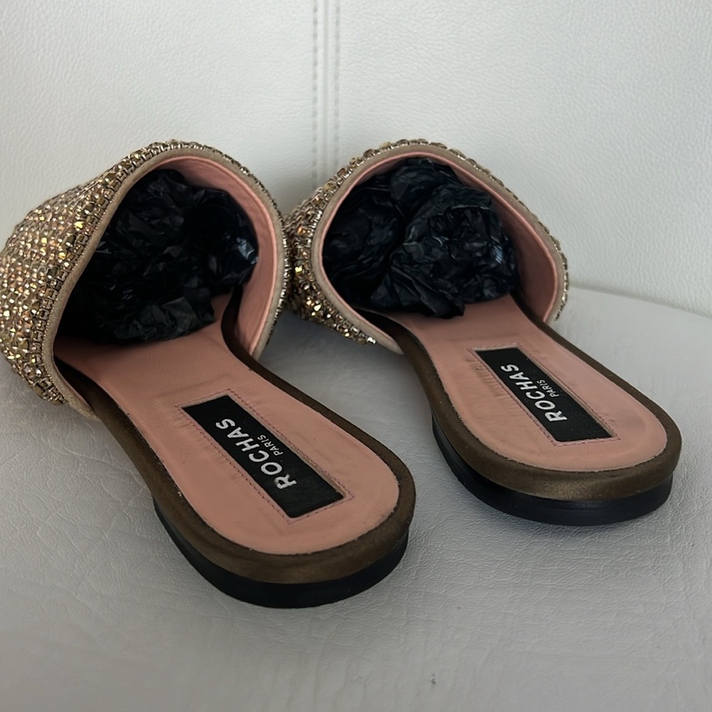 Rochas Suede Crystal Embellished Open Toe Flat Slides size 37 - Picture 7 of 9